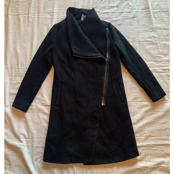 H&M Divided Jacket Womens Size 2 Black Wool Blend Overcoat Long Modern Peacoat - Picture 6 of 16